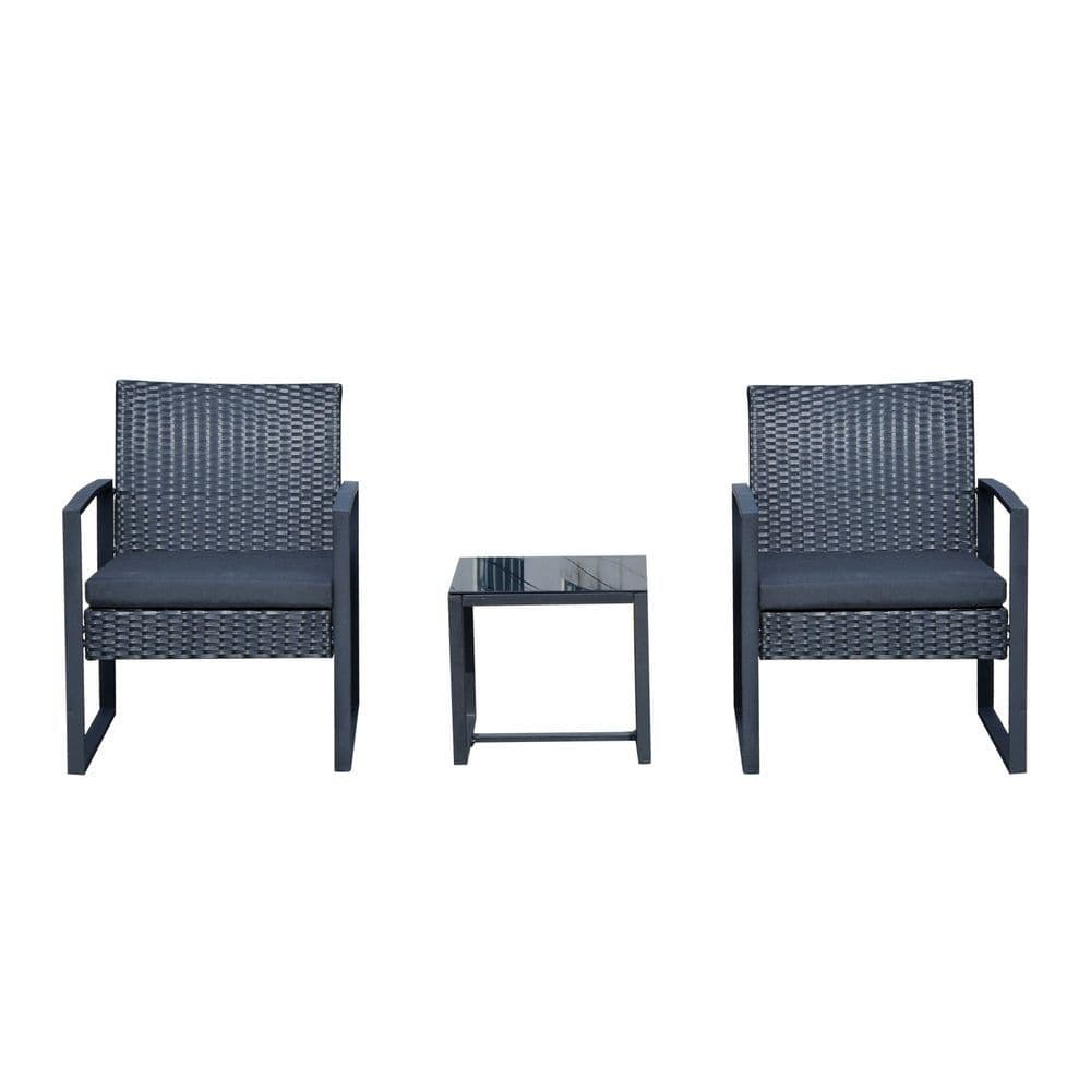 image-3 Pc Patio Rattan Coffee Set-Black