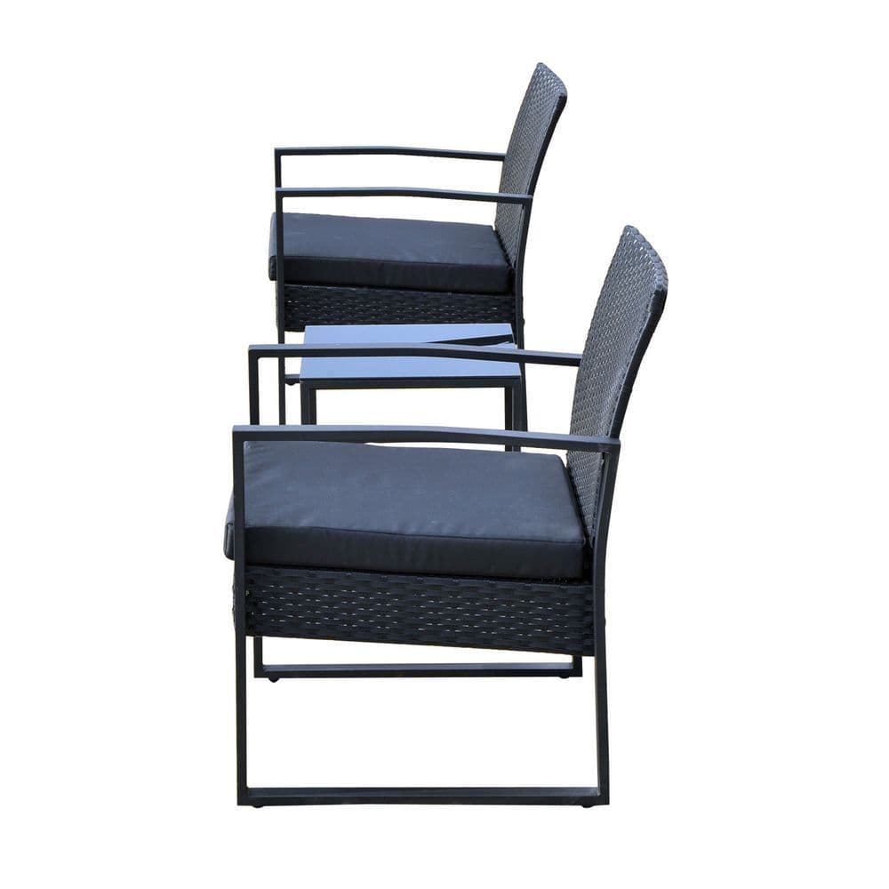 image-3 Pc Patio Rattan Coffee Set-Black