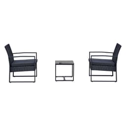 image-3 Pc Patio Rattan Coffee Set-Black
