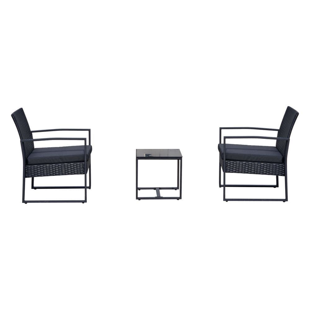 image-3 Pc Patio Rattan Coffee Set-Black