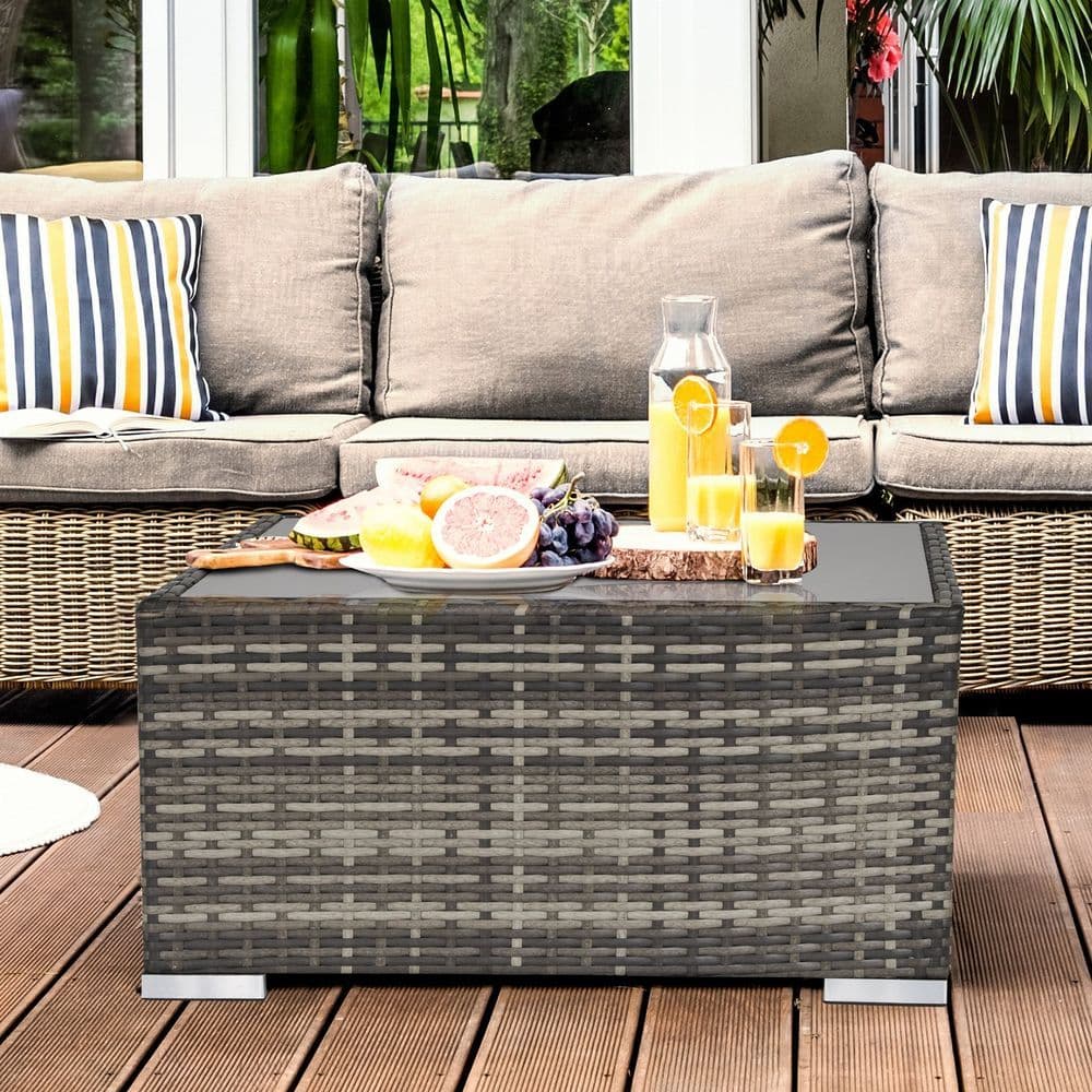 image-Rattan Wicker Patio Coffee Table Ready to Use Outdoor Furniture