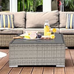 image-Rattan Wicker Patio Coffee Table Ready to Use Outdoor Furniture