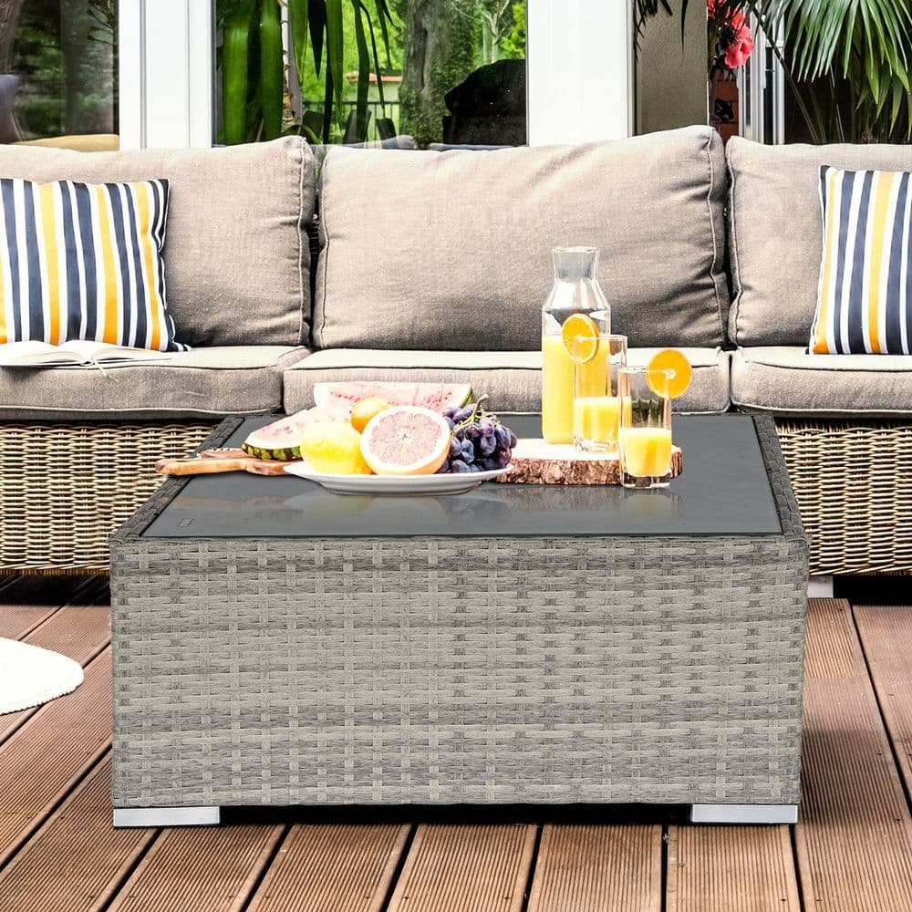 image-Rattan Wicker Patio Coffee Table Ready to Use Outdoor Furniture