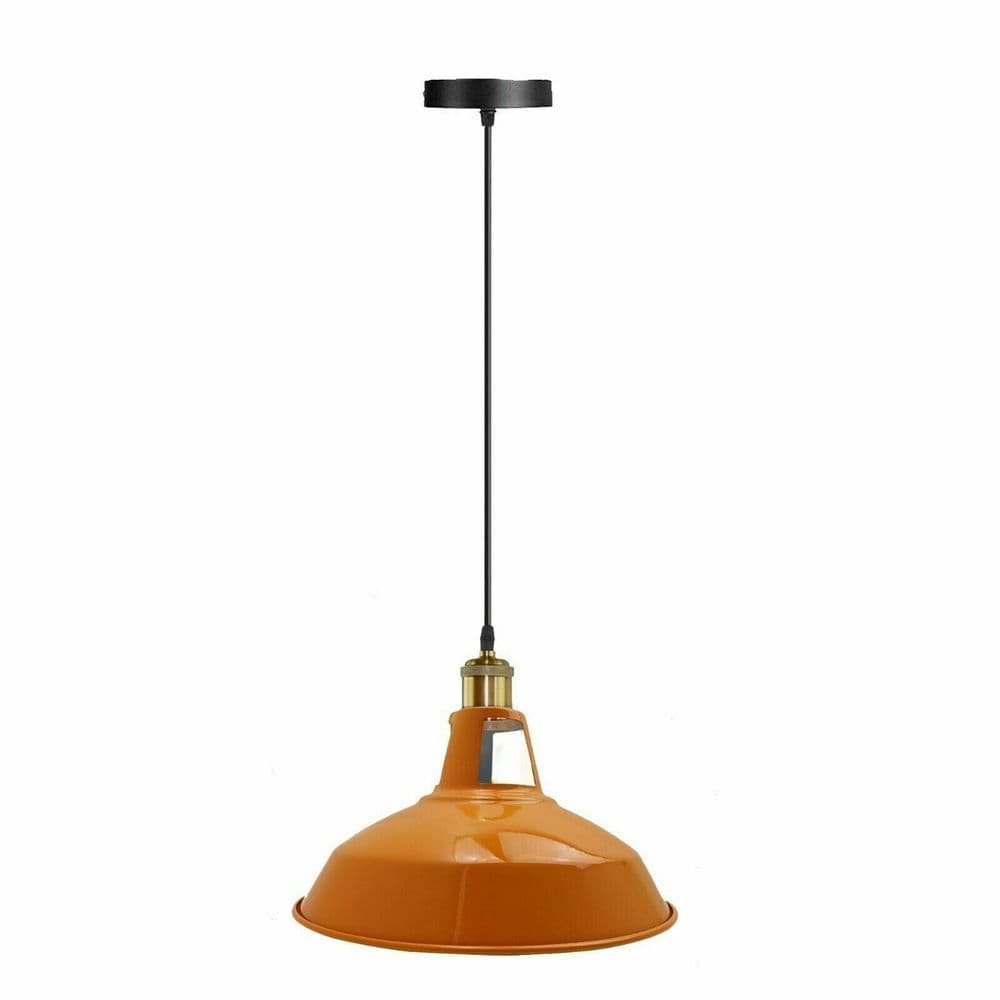 image-Vintage Modern Orange Metal Shade Ceiling Pendant Light Indoor Light Fitting With 95cm Adjustable Wire