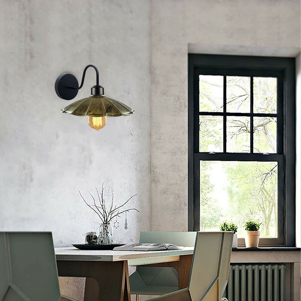 image-Vintage Industrial Antique Brass Wall Sconces Metal Shade Indoor Light Fitting