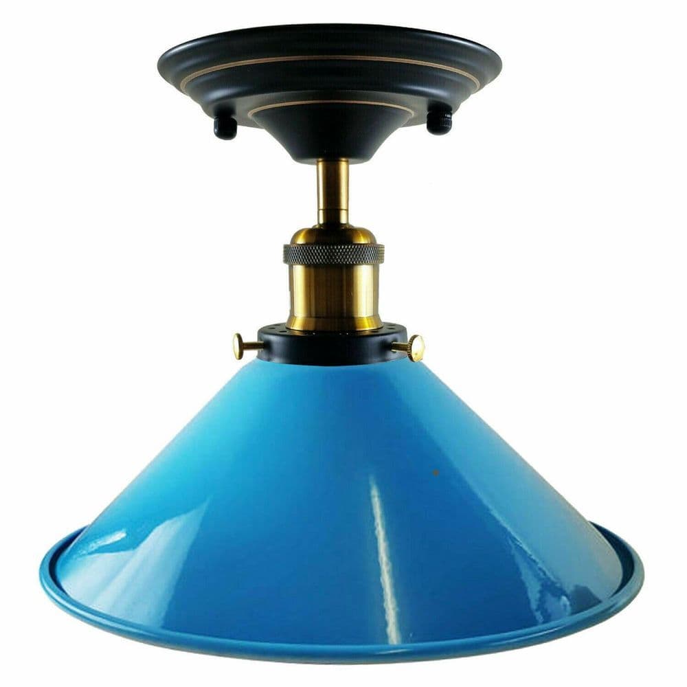 image-Vintage Industrial Metal Cone Shade Flush Mount Ceiling Light Indoor Fittings