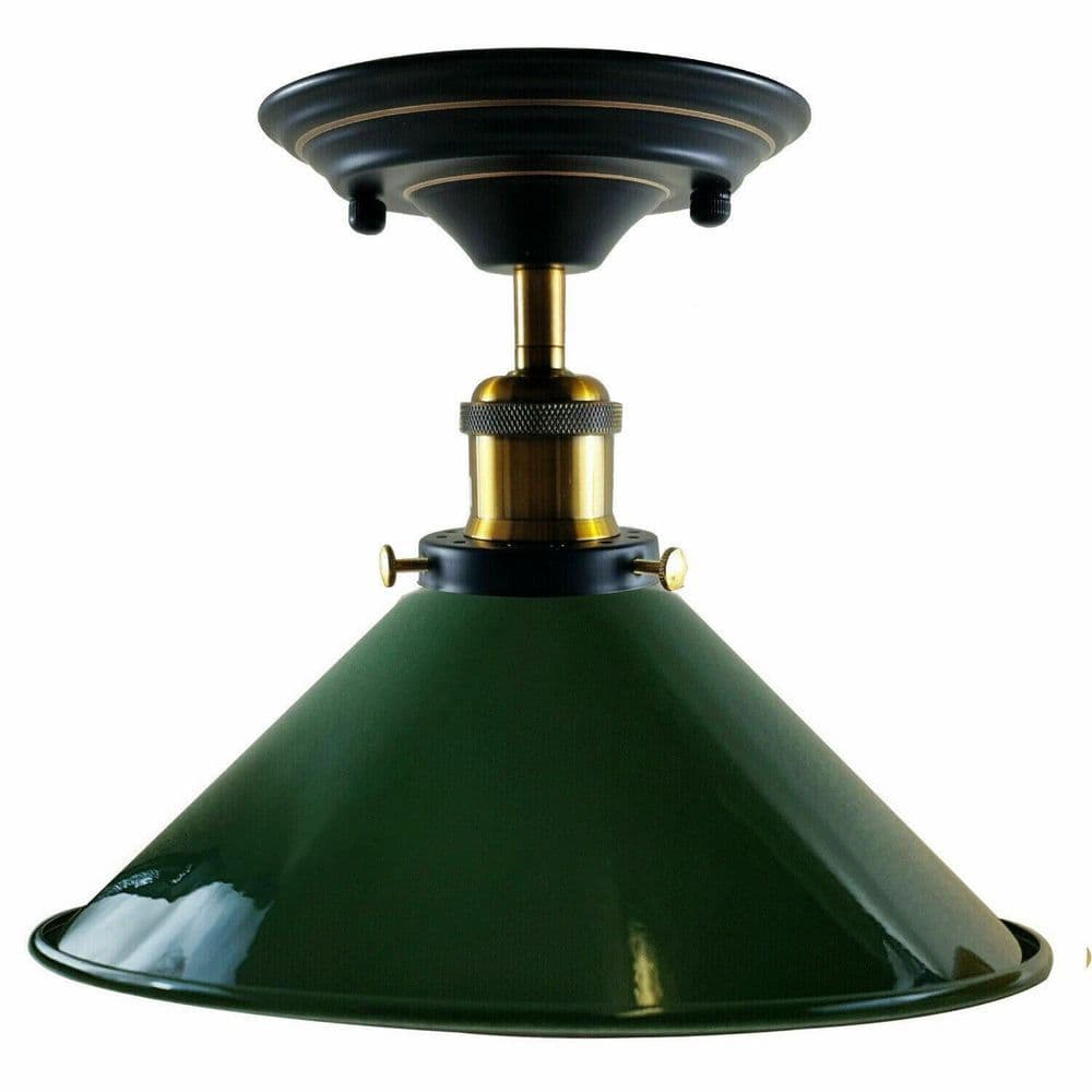 image-Vintage Industrial Metal Cone Shade Flush Mount Ceiling Light Indoor Fittings