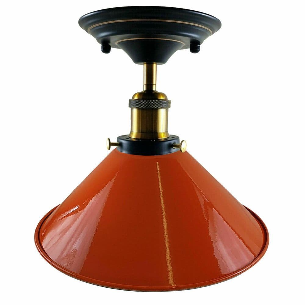 image-Vintage Industrial Metal Cone Shade Flush Mount Ceiling Light Indoor Fittings