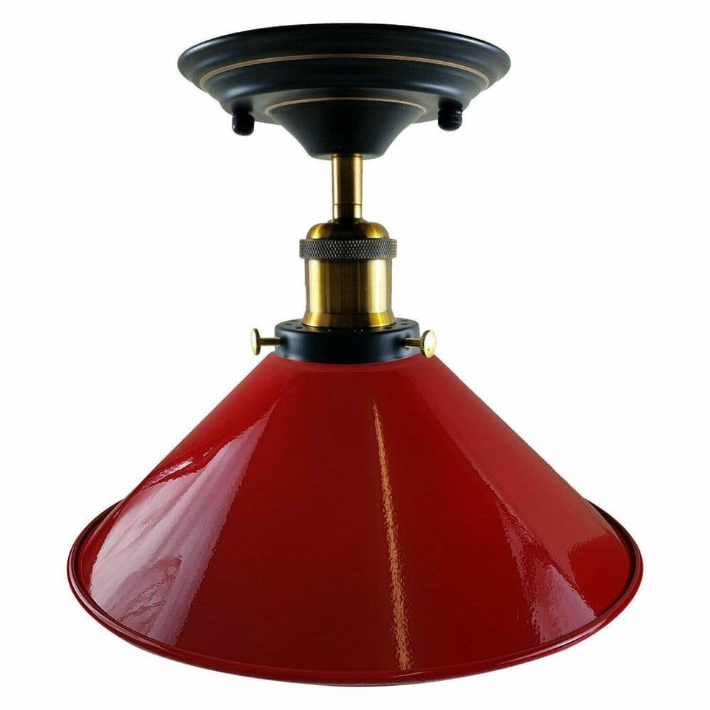 image-Vintage Industrial Metal Cone Shade Flush Mount Ceiling Light Indoor Fittings