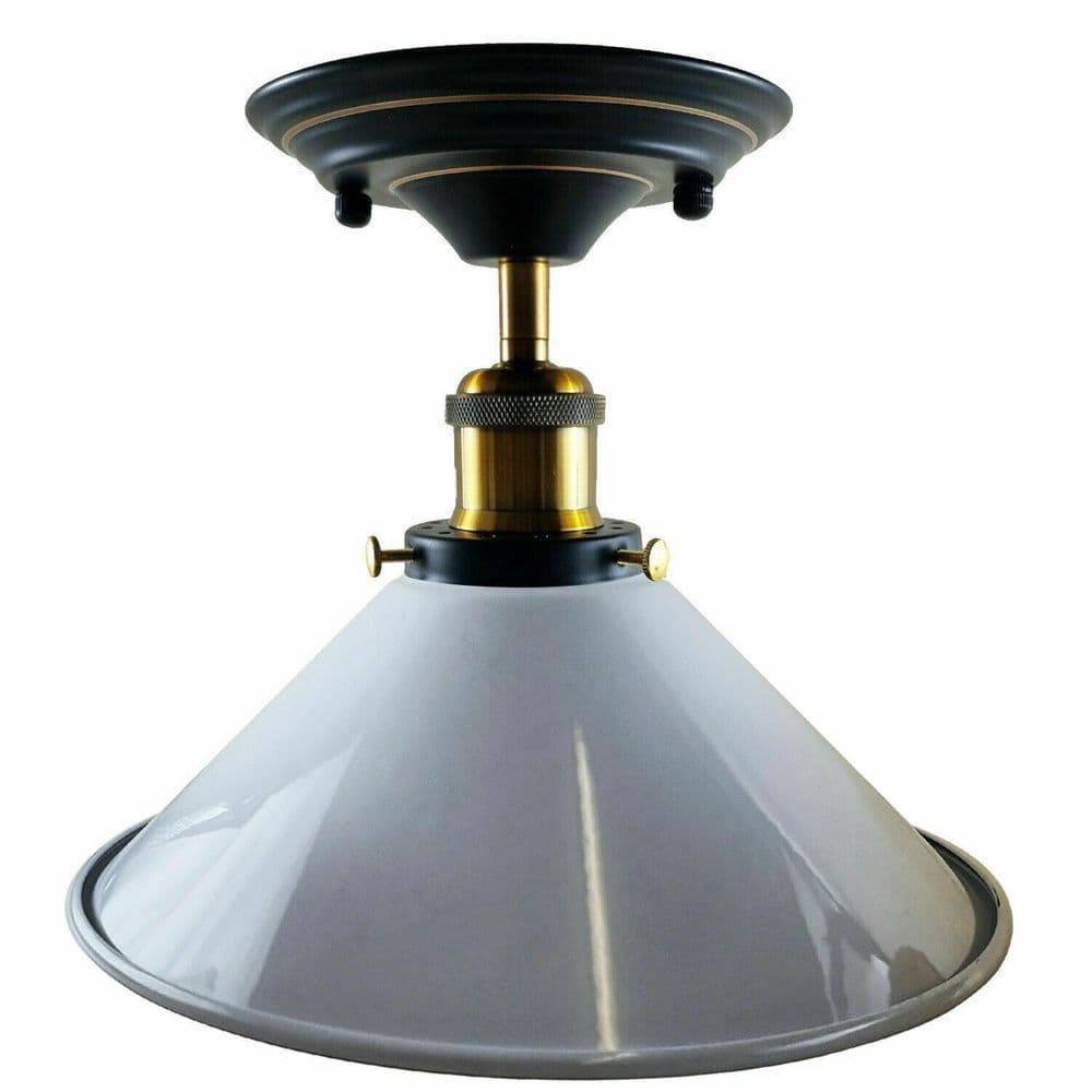 image-Vintage Industrial Metal Cone Shade Flush Mount Ceiling Light Indoor Fittings