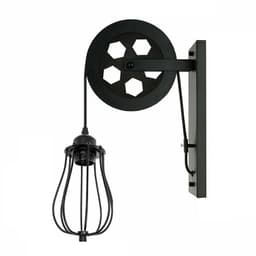 image-Retro Industrial Pulley Wheel Wall Light Fixture Metal Cage Indoor Light