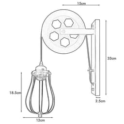 image-Retro Industrial Pulley Wheel Wall Light Fixture Metal Cage Indoor Light