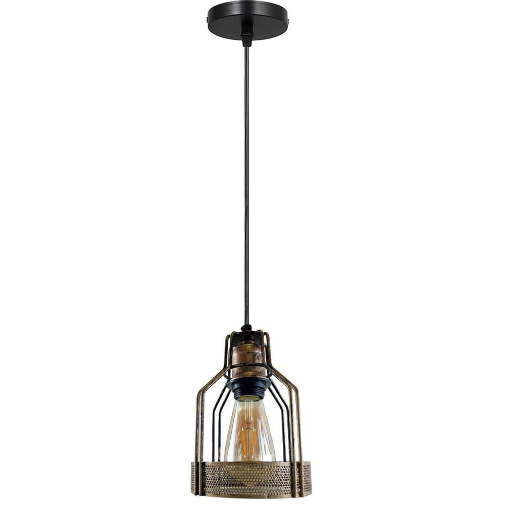 image-Retro Industrial Brushed Copper Ceiling Pendant Indoor Lighting Metal Bird Cage Shade Hanging Lamp