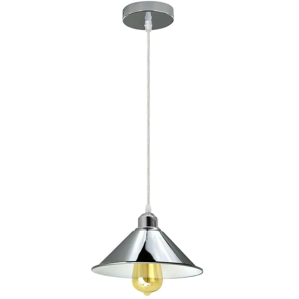 image-Modern Industrial Loft Chrome Ceiling Pendant Light Metal Cone Shape Shade Indoor Hanging Light