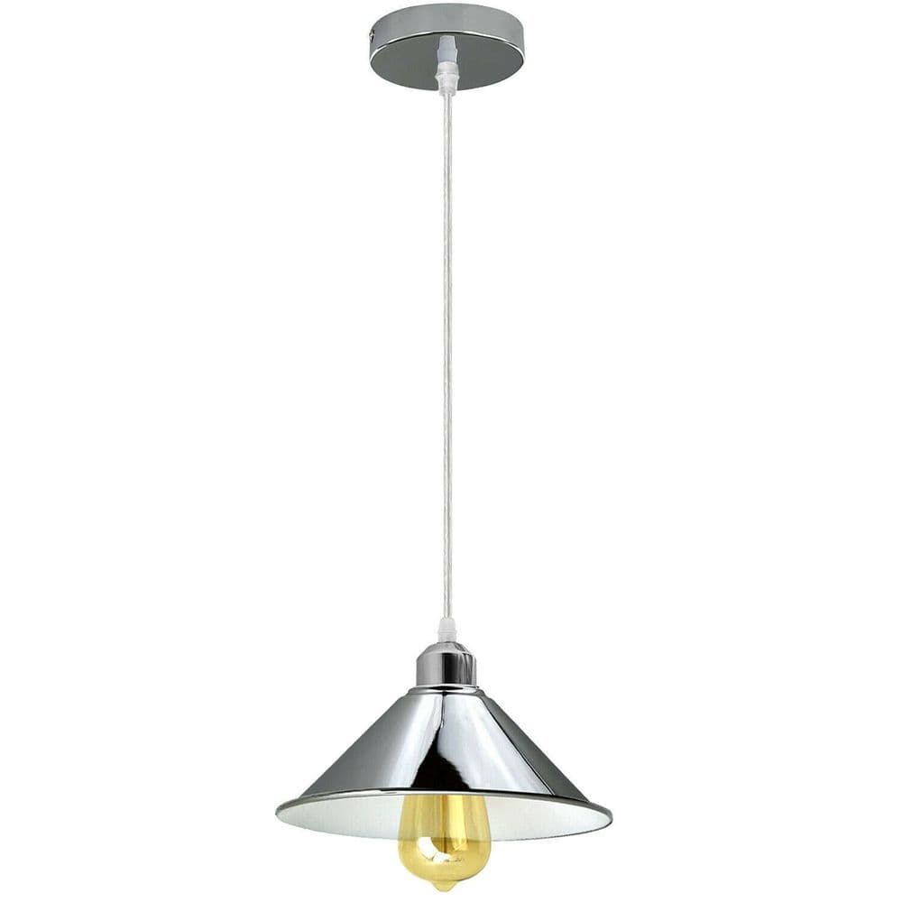 image-Modern Industrial Loft Chrome Ceiling Pendant Light Metal Cone Shape Shade Indoor Hanging Light