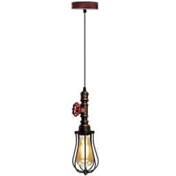 image-Vintage Industrial Rustic Red Pendant Light Steampunk Pipe Light Balloon Cage Lamp Hanging Indoor Light