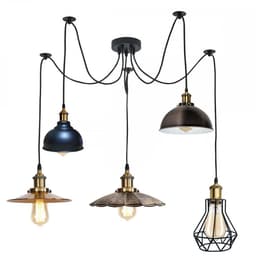 image-Retro Industrial Metal Multi Shade 5 Way Ceiling Pendant Spider Lamp For Bar, Bedroom