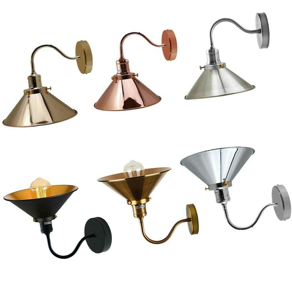 image-Retro Industrial Swan Neck Wall Light Indoor Sconce Metal Cone Shape Shade For Basement, Bedroom, Dining Room, Garage