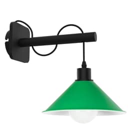 image-Modern Industrial Black Wall Light Wood Sconce Fitting Metal Green Cone Shape Shade Indoor Light Fixture