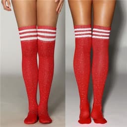 image-Glitter Thigh High Stockings - Long Striped Design for Stunning Looks