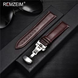 image-REMZEIM Leather Watchband with Stainless Steel Buckle - Durable Strap