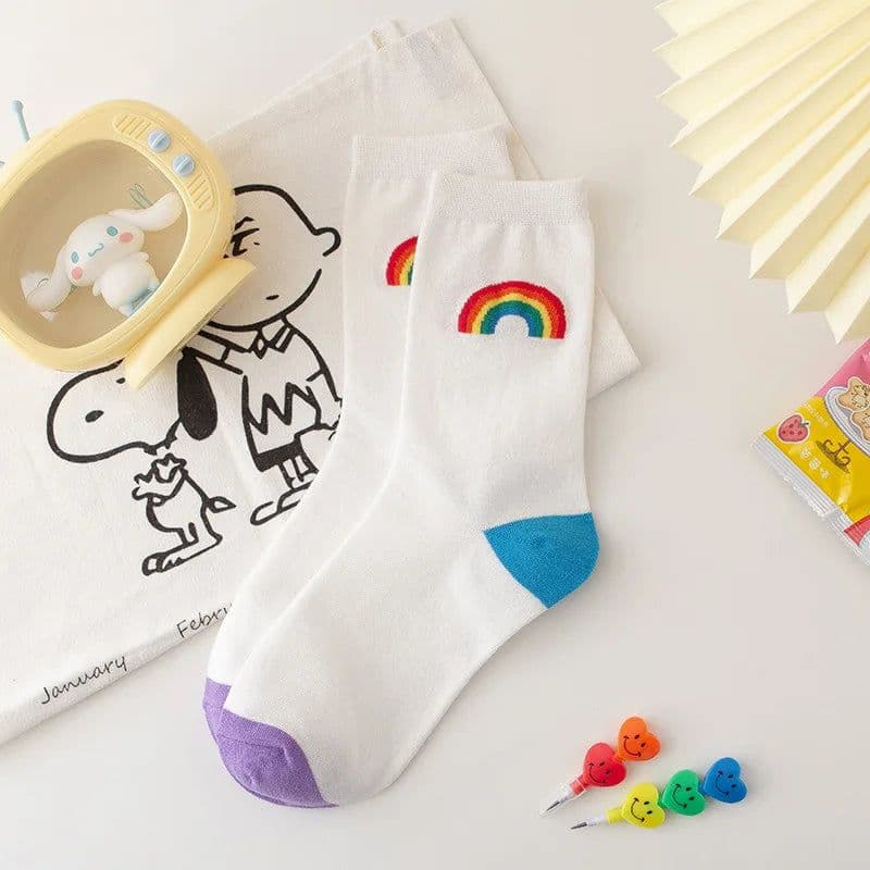 image-LPZBMHSOCK Casual Cotton Socks - Breathable & Stylish Rainbow Plaid Design