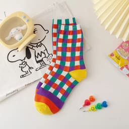image-LPZBMHSOCK Casual Cotton Socks - Breathable & Stylish Rainbow Plaid Design