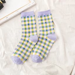 image-LPZBMHSOCK Casual Cotton Socks - Breathable & Stylish Rainbow Plaid Design