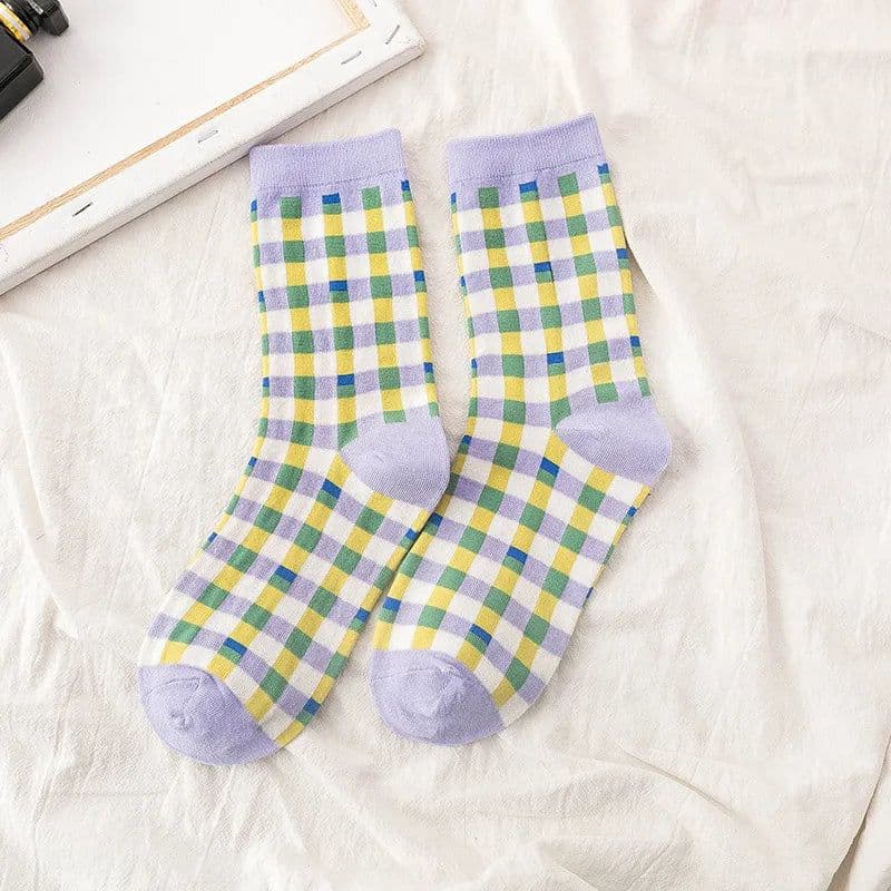 image-LPZBMHSOCK Casual Cotton Socks - Breathable & Stylish Rainbow Plaid Design