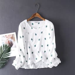 image-New Japanese style spring and autumn ladies cotton crepe cloth long-sleeved trousers pajamas cactus comfortable home service