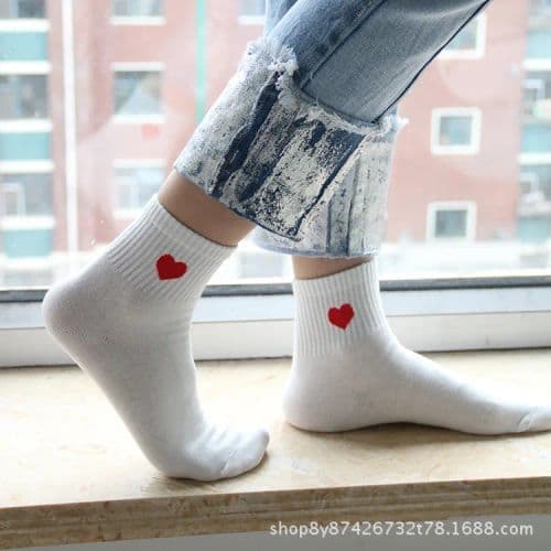 image-Cute Love Heart Print Casual Socks - Kawaii Comfort for All Seasons