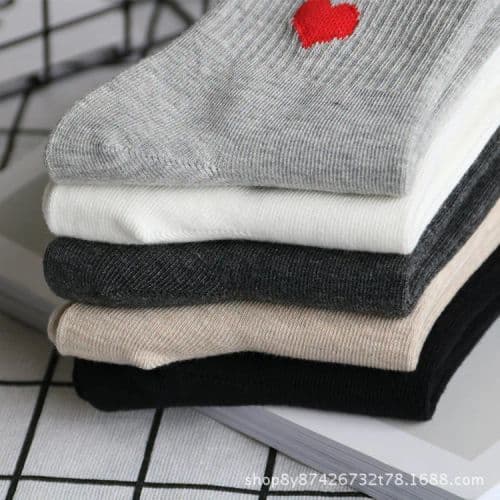 image-Cute Love Heart Print Casual Socks - Kawaii Comfort for All Seasons