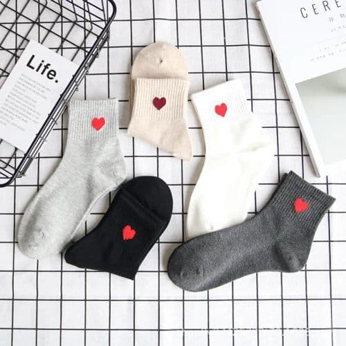 image-Cute Love Heart Print Casual Socks - Kawaii Comfort for All Seasons