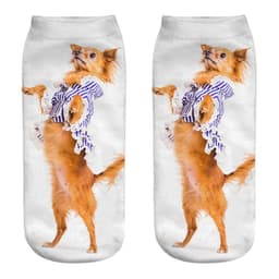 image-1 Pair New 3D Printed Cool Funny Cosplay Happy Dog Short Socks Casro Shepherd Bulldog Chihuahua Shiba Inu Pomeranian Poodle