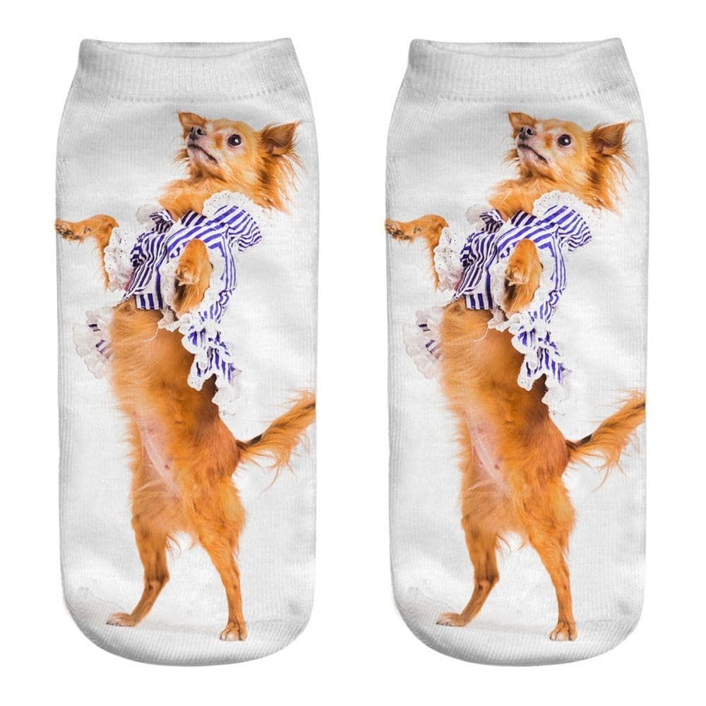 image-1 Pair New 3D Printed Cool Funny Cosplay Happy Dog Short Socks Casro Shepherd Bulldog Chihuahua Shiba Inu Pomeranian Poodle