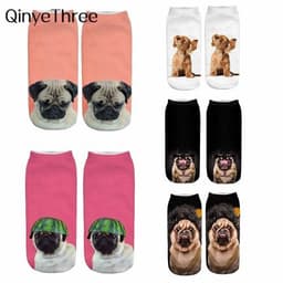 image-1 Pair New 3D Printed Cool Funny Cosplay Happy Dog Short Socks Casro Shepherd Bulldog Chihuahua Shiba Inu Pomeranian Poodle