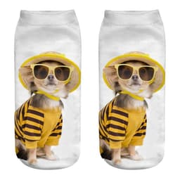 image-1 Pair New 3D Printed Cool Funny Cosplay Happy Dog Short Socks Casro Shepherd Bulldog Chihuahua Shiba Inu Pomeranian Poodle