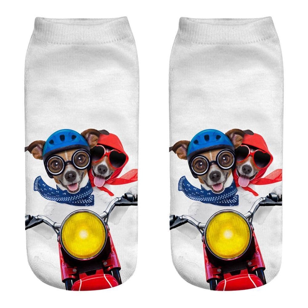 image-1 Pair New 3D Printed Cool Funny Cosplay Happy Dog Short Socks Casro Shepherd Bulldog Chihuahua Shiba Inu Pomeranian Poodle