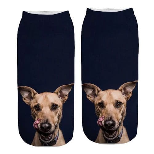 image-1 Pair New 3D Printed Cool Funny Cosplay Happy Dog Short Socks Casro Shepherd Bulldog Chihuahua Shiba Inu Pomeranian Poodle