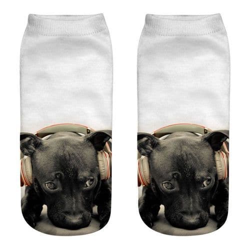 image-1 Pair New 3D Printed Cool Funny Cosplay Happy Dog Short Socks Casro Shepherd Bulldog Chihuahua Shiba Inu Pomeranian Poodle