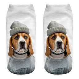 image-1 Pair New 3D Printed Cool Funny Cosplay Happy Dog Short Socks Casro Shepherd Bulldog Chihuahua Shiba Inu Pomeranian Poodle