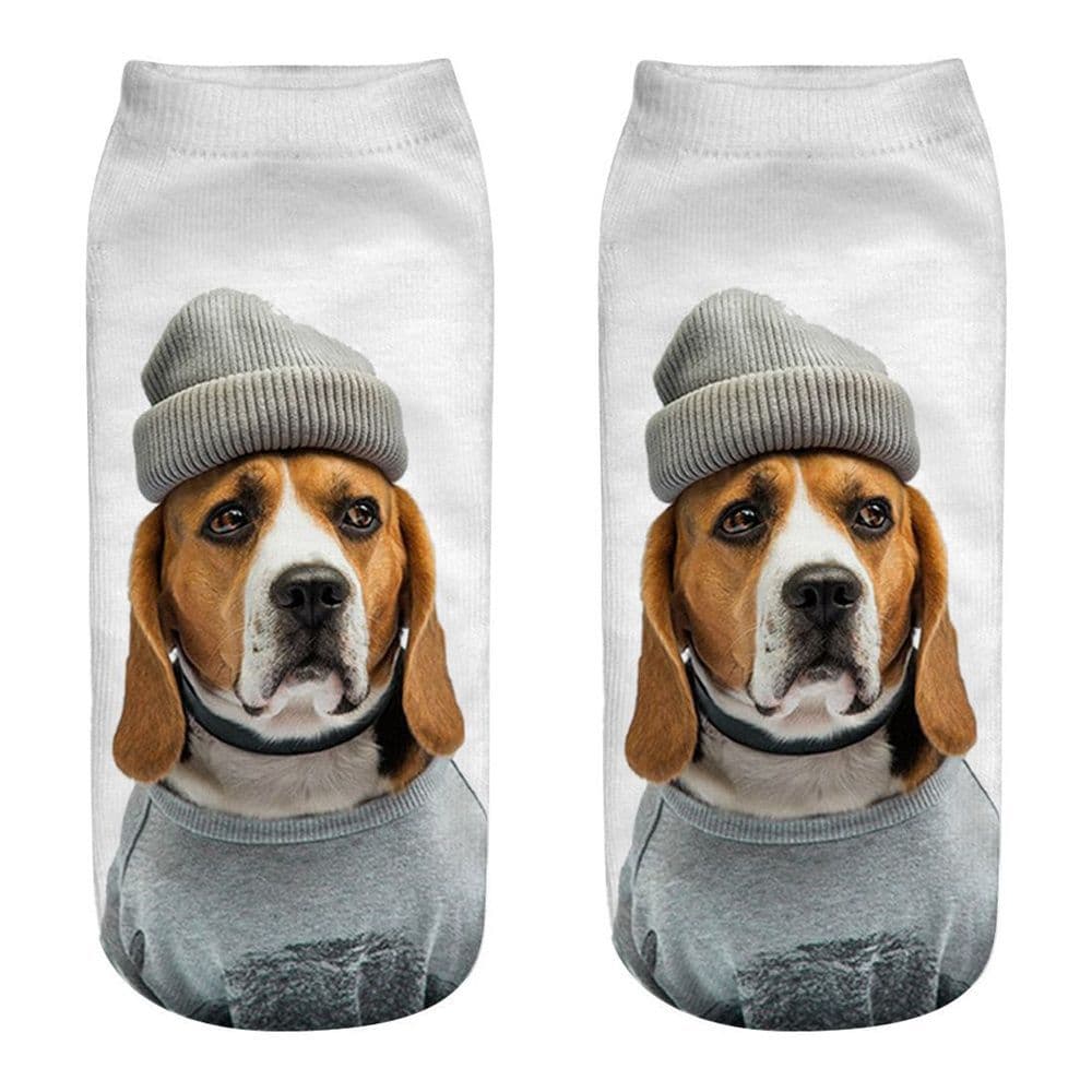 image-1 Pair New 3D Printed Cool Funny Cosplay Happy Dog Short Socks Casro Shepherd Bulldog Chihuahua Shiba Inu Pomeranian Poodle
