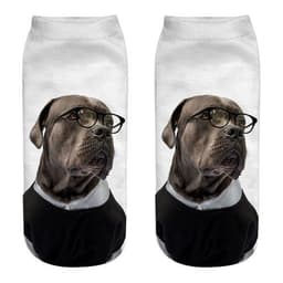 image-1 Pair New 3D Printed Cool Funny Cosplay Happy Dog Short Socks Casro Shepherd Bulldog Chihuahua Shiba Inu Pomeranian Poodle
