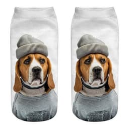 image-1 Pair New 3D Printed Cool Funny Cosplay Happy Dog Short Socks Casro Shepherd Bulldog Chihuahua Shiba Inu Pomeranian Poodle