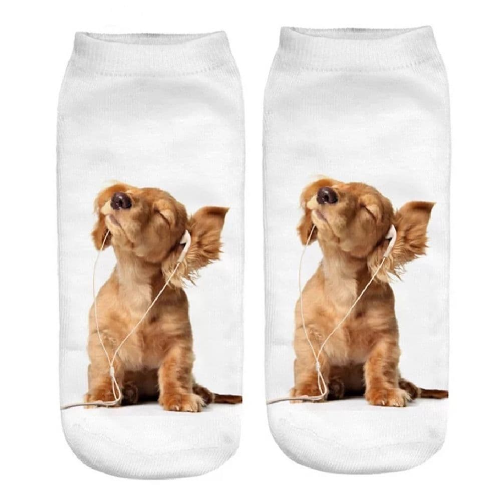 image-1 Pair New 3D Printed Cool Funny Cosplay Happy Dog Short Socks Casro Shepherd Bulldog Chihuahua Shiba Inu Pomeranian Poodle