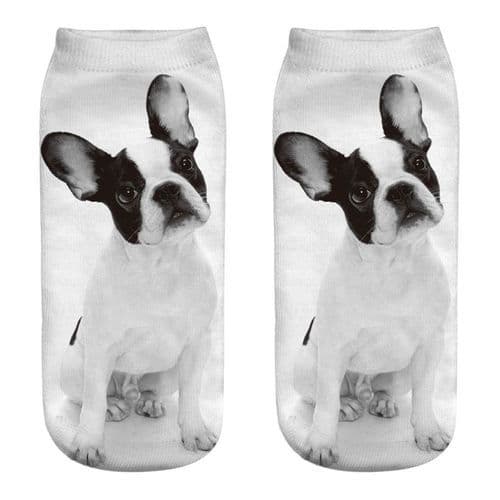 image-1 Pair New 3D Printed Cool Funny Cosplay Happy Dog Short Socks Casro Shepherd Bulldog Chihuahua Shiba Inu Pomeranian Poodle