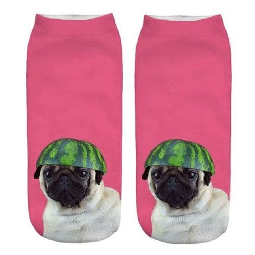 image-1 Pair New 3D Printed Cool Funny Cosplay Happy Dog Short Socks Casro Shepherd Bulldog Chihuahua Shiba Inu Pomeranian Poodle