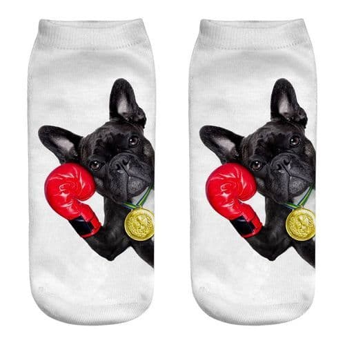 image-1 Pair New 3D Printed Cool Funny Cosplay Happy Dog Short Socks Casro Shepherd Bulldog Chihuahua Shiba Inu Pomeranian Poodle