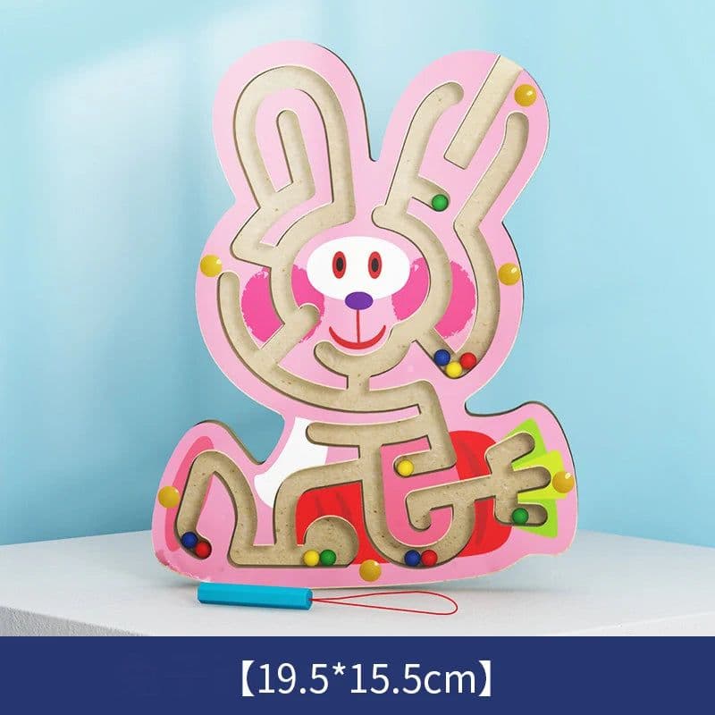 image-Wooden Magnetic Maze Puzzle - Interactive Educational Toy for Kids