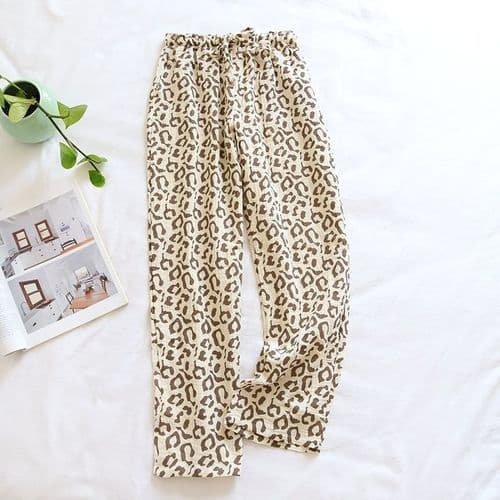 image-2025 spring and summer new ladies pants 100% cotton crepe leopard print pajamas sweat-absorbent breathable home pants trousers